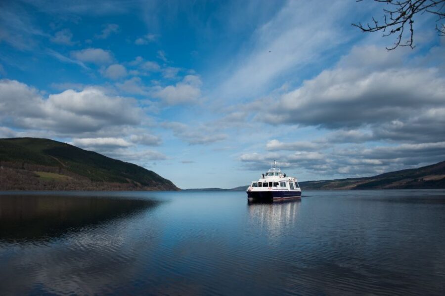 From Inverness: Loch Ness Cruise and Urquhart Castle - The Loch Ness cruise on open water: sonar scans and deck weather